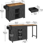 YATINEY Extendable Kitchen Island, Large Mobile Kitchen Storage Island, Rolling Kitchen Cart with Outlets, Island Table for Kitchen, Rustic Brown ZD03UBR