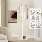 T-Shaped Metal Rack Stand, Modern Clothes Rack With Rock Slab Base,68.8 Inch Freestanding Clothing Rack Stand,Suitable For Boutiques, Entryway, Bedroom, Living Room, Hallway, (White, 68.8inch)