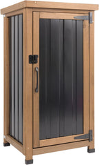 Outdoor Storage Cabinet with Metal Worktop, Fir Wood Frame & Adjustable Shelf, Weather-Resistant Garden Tool Organizer for Patio, Porch, Balcony, or Garage (18" L x 18" W x 33.5" H)