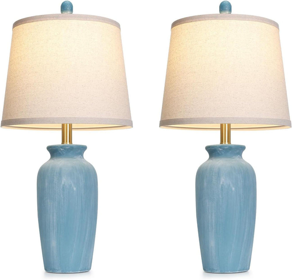 CINSARY 24.5" Farmhouse Jar Ceramic Table Lamps Set of 2, Blue