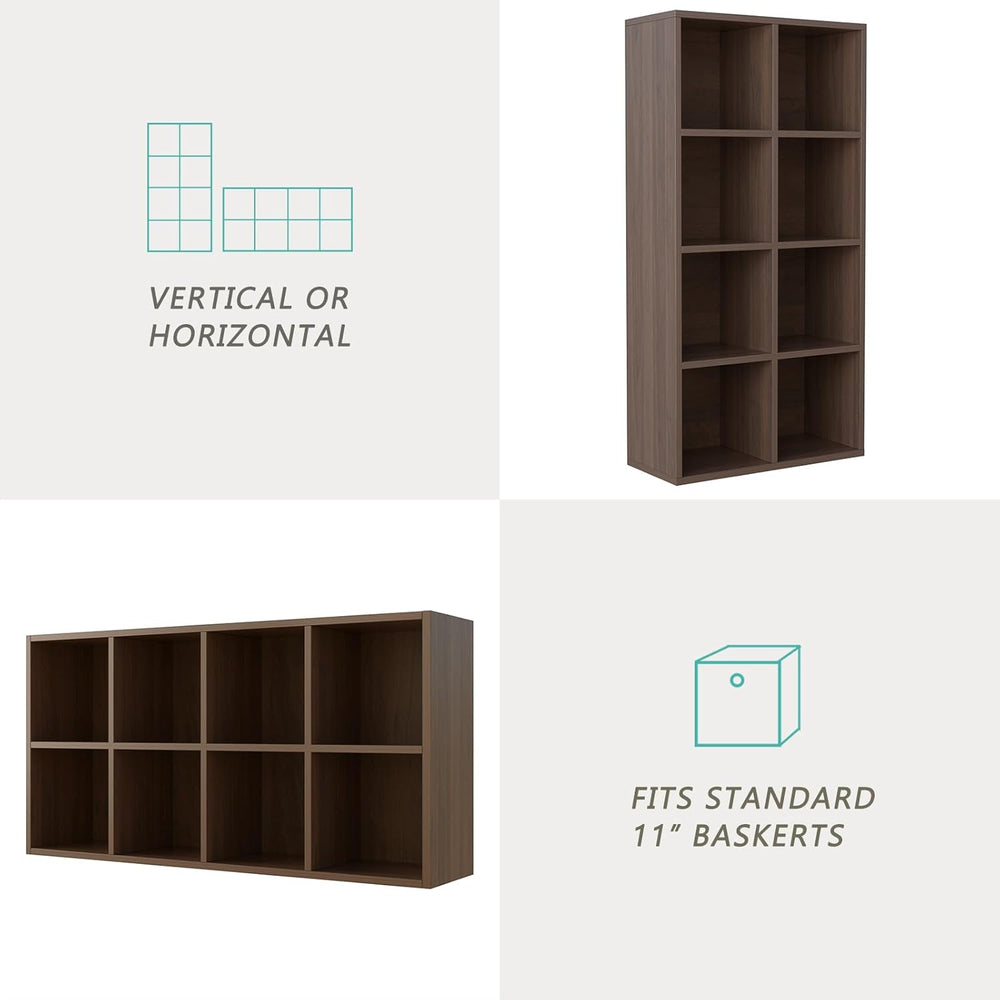 8-Cube Storage Shelf Bookcase - Wooden 4-Tier Floor Standing Open Bookshelf f...
