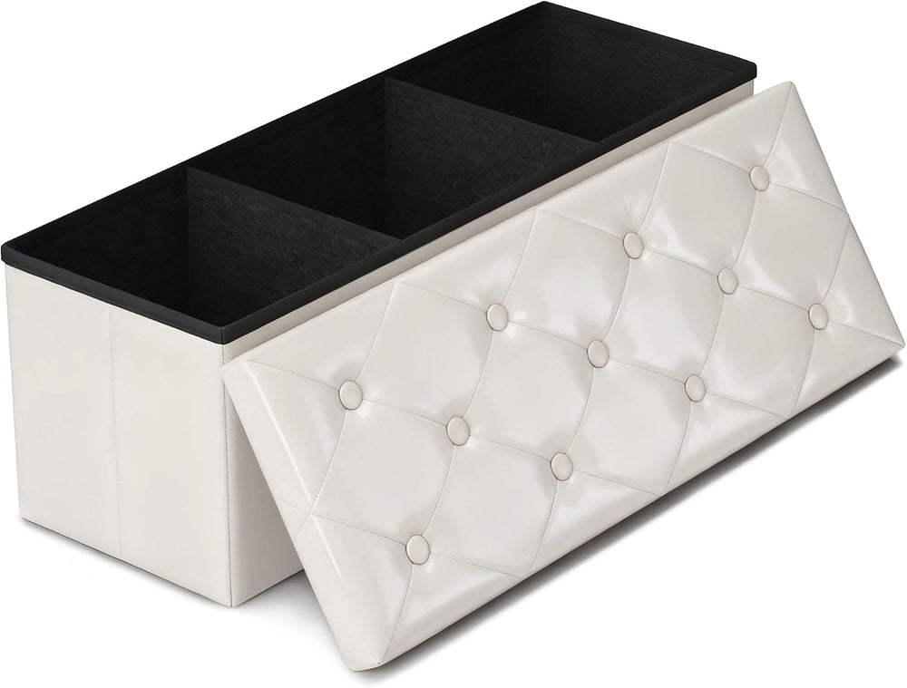 GLAXYFUR 43 Inches Storage Ottoman Bench, Folding Ottoman with 2 Dividers | E...