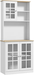 31.5"D*14.5"W*72"H Freestanding Kitchen Pantry with 4 Adjustable Shelves, 19"H Top Single Door & 28.5"H Lower French Door, Rectangular Storage Cabinet, for Living Room, Dining Room, White