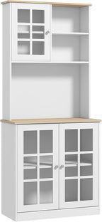 31.5"D*14.5"W*72"H Freestanding Kitchen Pantry with 4 Adjustable Shelves, 19"H Top Single Door & 28.5"H Lower French Door, Rectangular Storage Cabinet, for Living Room, Dining Room, White