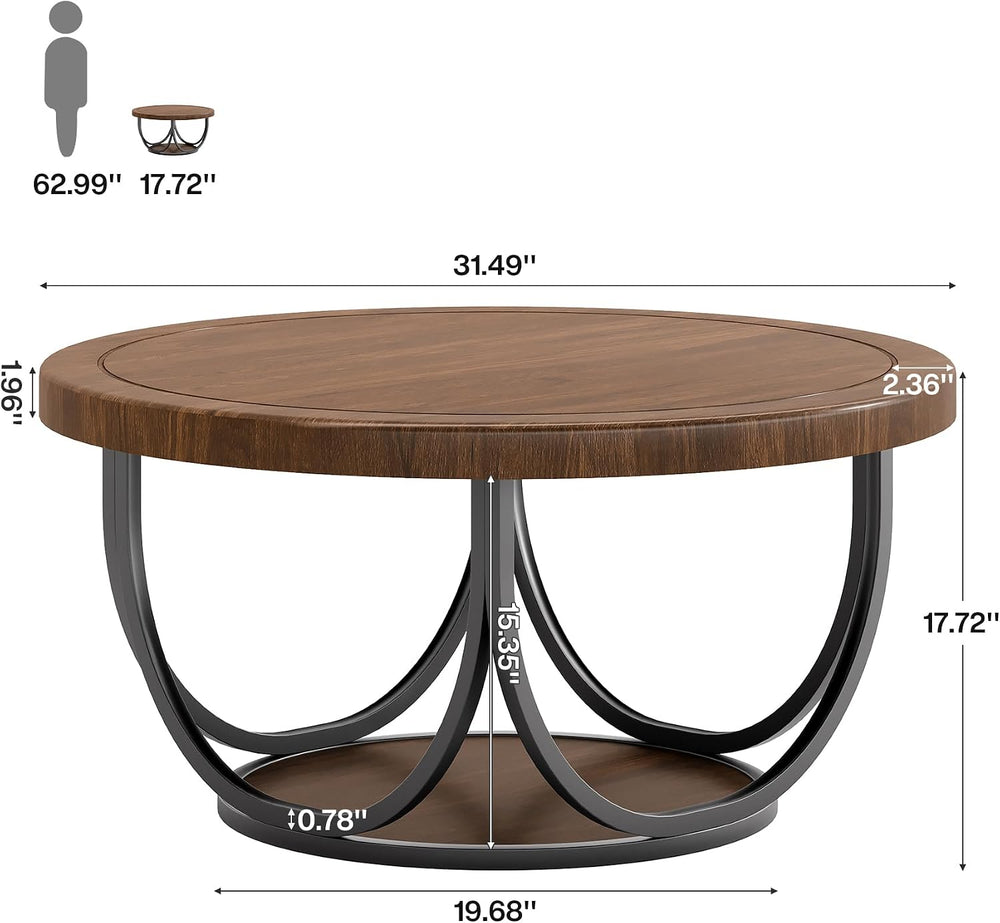 Tribesigns Round Coffee Table with 2 Tiers, 31.5" Wooden Circle Accent C...