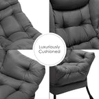 HollyHOME Fabric Lazy Chair with Foldable Ottoman, Accent Comfy Lounge Arm Chair and Folding Footrest Stool Set, Leisure Sofa Reading Chair and Footstool for Living Room, Bedroom, Dorm, Dark Grey