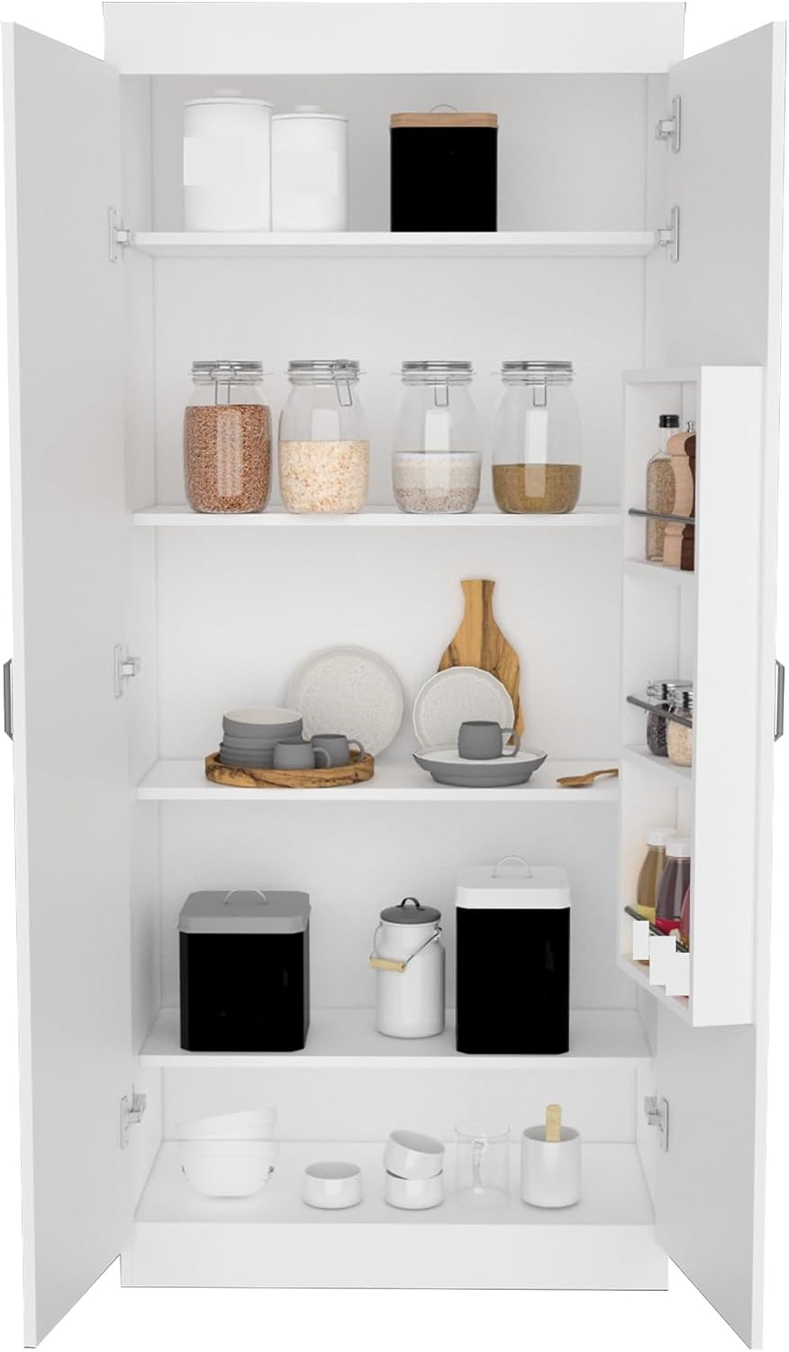 Pantry Double Door Cabinet, Storage Locker with Five Shelves,Three Interior D...