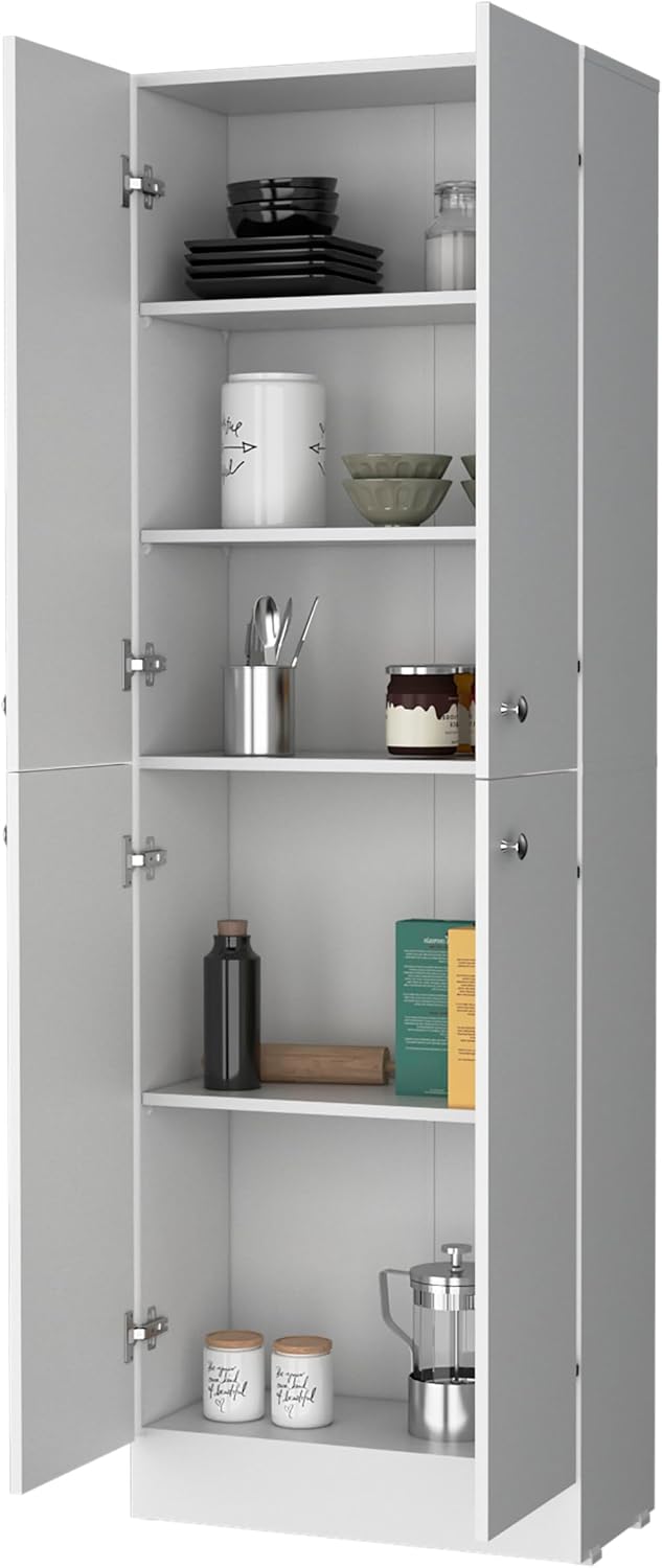 Pantry Cabinet with 4 Doors and 5 Hidden Shelves