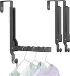 BAKON Over The Door Hanger Folding Clothes Drying Rack, Folding Hanging Coat Rack for Indoor Laundry Room Compact Small Space Foldable Portable Clothing Hanger Hook Collapsible (Black-2(Upgraded))