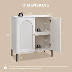 Modern TV Stands for 65 Inch TVs, 34" Tall Wood Entertainment Center w/Adjustable Shelves, Mid Century Modern TV Stand w/Arched Fluted Doors, Media Console Cabinet for Living Room, White