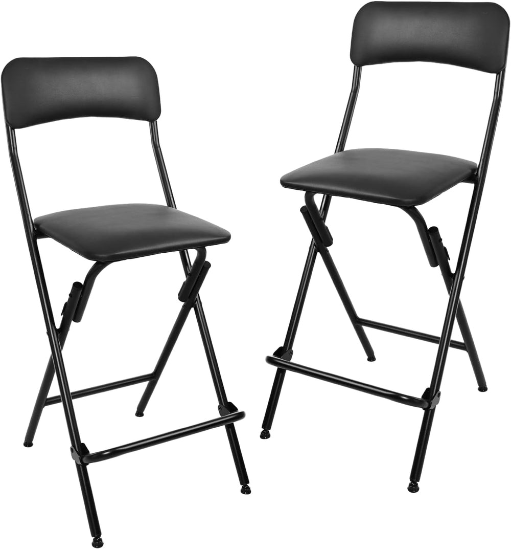 VENI HOME Folding Bar Stool with Backrest,25 Inch Leather Padded Counter Heig...
