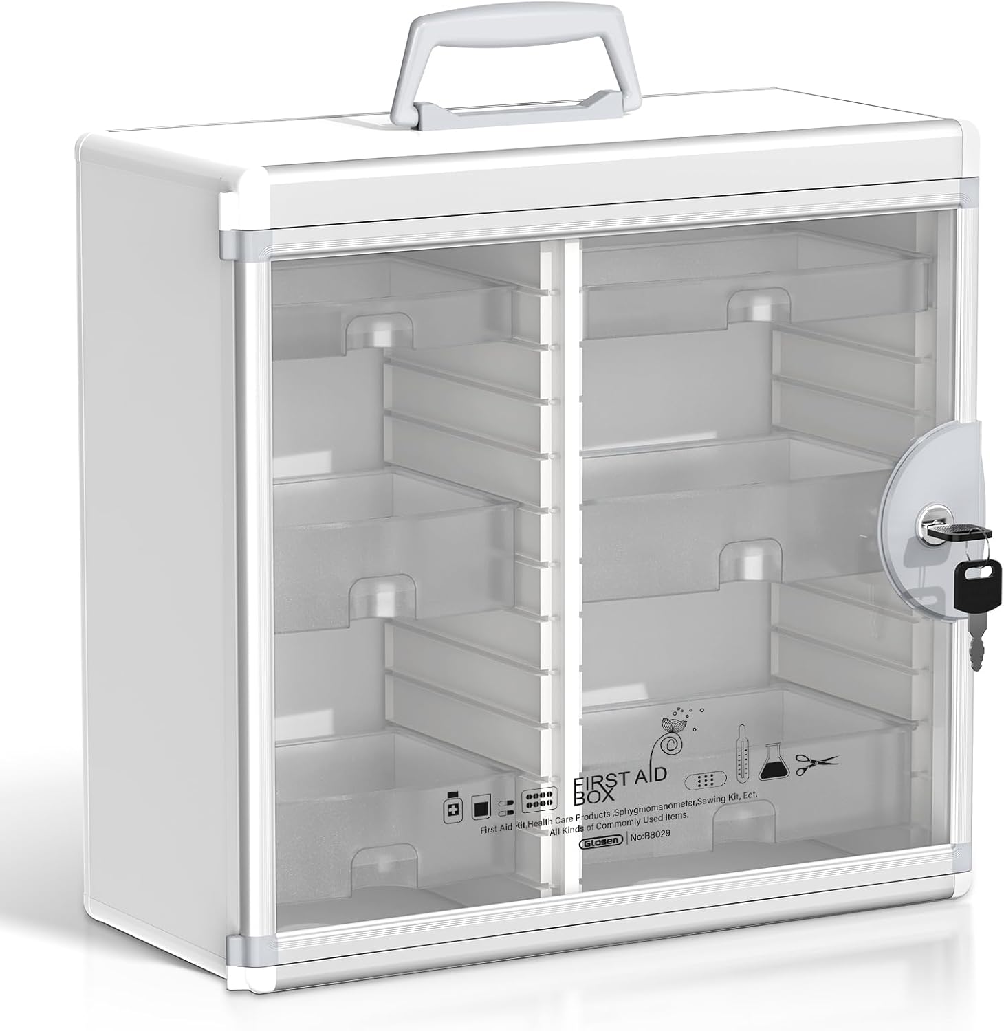 Glosen Medicine Cabinet with Key Wall Mounted Medication Lock Box 【 Silver 15x 6.7 x 13 Inch】 Portable Storage Container Big Capacity