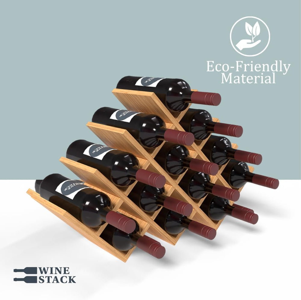 13 Bottle Bamboo Small Wine Rack for Countertop, No Tools Assembly, Modern La...