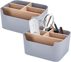 2 Pack Gray Desk Storage Organizer, Desk Organizers and Remote Control Caddy Holder Desktop Pen Pencil Holder Container Box for Bedside Nightstand Desktop Coffee Table Office Supplies