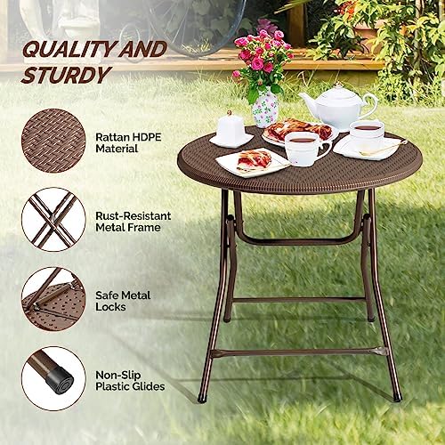 VINGLI 32" Round Folding Commercial Banquet Table, Portable Plastic Coff...