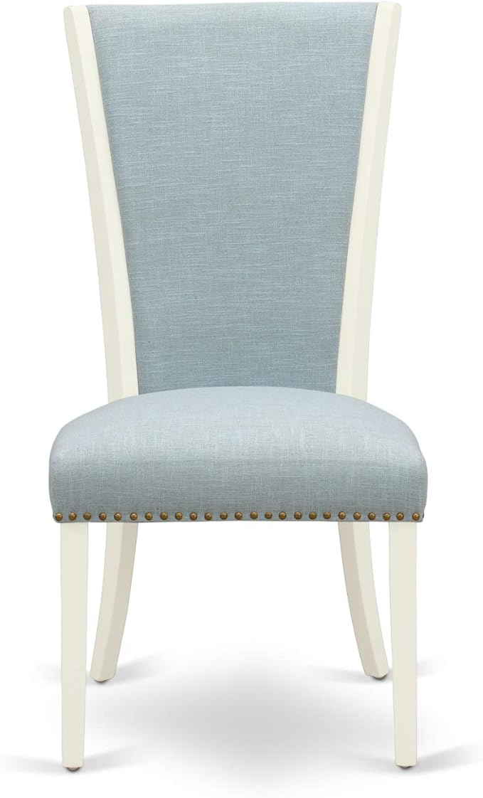 East West Furniture DOVE7-LWH-15 7 Piece Dinette Set Consist of a Rectangle Dining Room Table with Butterfly Leaf and 6 Baby Blue Linen Fabric Parson Dining Chairs, 42x78 Inch, Linen White
