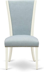 East West Furniture DOVE5-LWH-15 5 Piece Dining Table Set Includes a Rectangle Kitchen Table with Butterfly Leaf and 4 Baby Blue Linen Fabric Upholstered Chairs, 42x78 Inch, Linen White