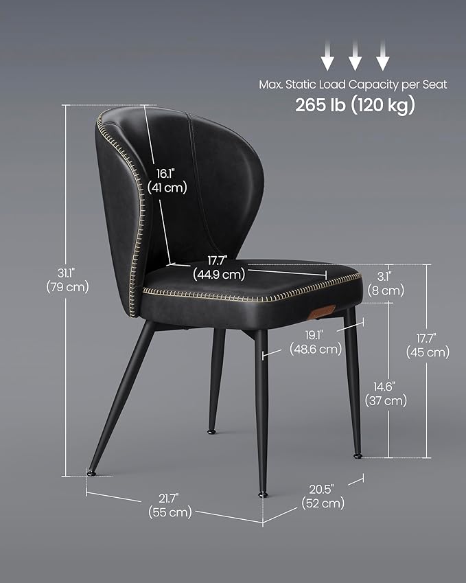 VASAGLE EKHO Collection - Dining Chairs Set of 4, Upholstered Kitchen Chairs, Comfortable Seat, Synthetic Leather with Stitching, Mid-Century Modern, Easy Assembly, Living Room Lounge, Ink Black