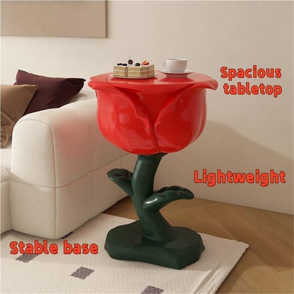 Romantic Rose-Shaped Side Table, Resin Bedside Table with Round Corner, Multi...