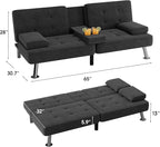 Flamaker Futon Sofa Bed Modern Folding Futon Set Linen Fabric Convertible Recliner Lounge for Living Room with 2 Cup Holders, Removable Armrests (Fabric, Carbon Black)