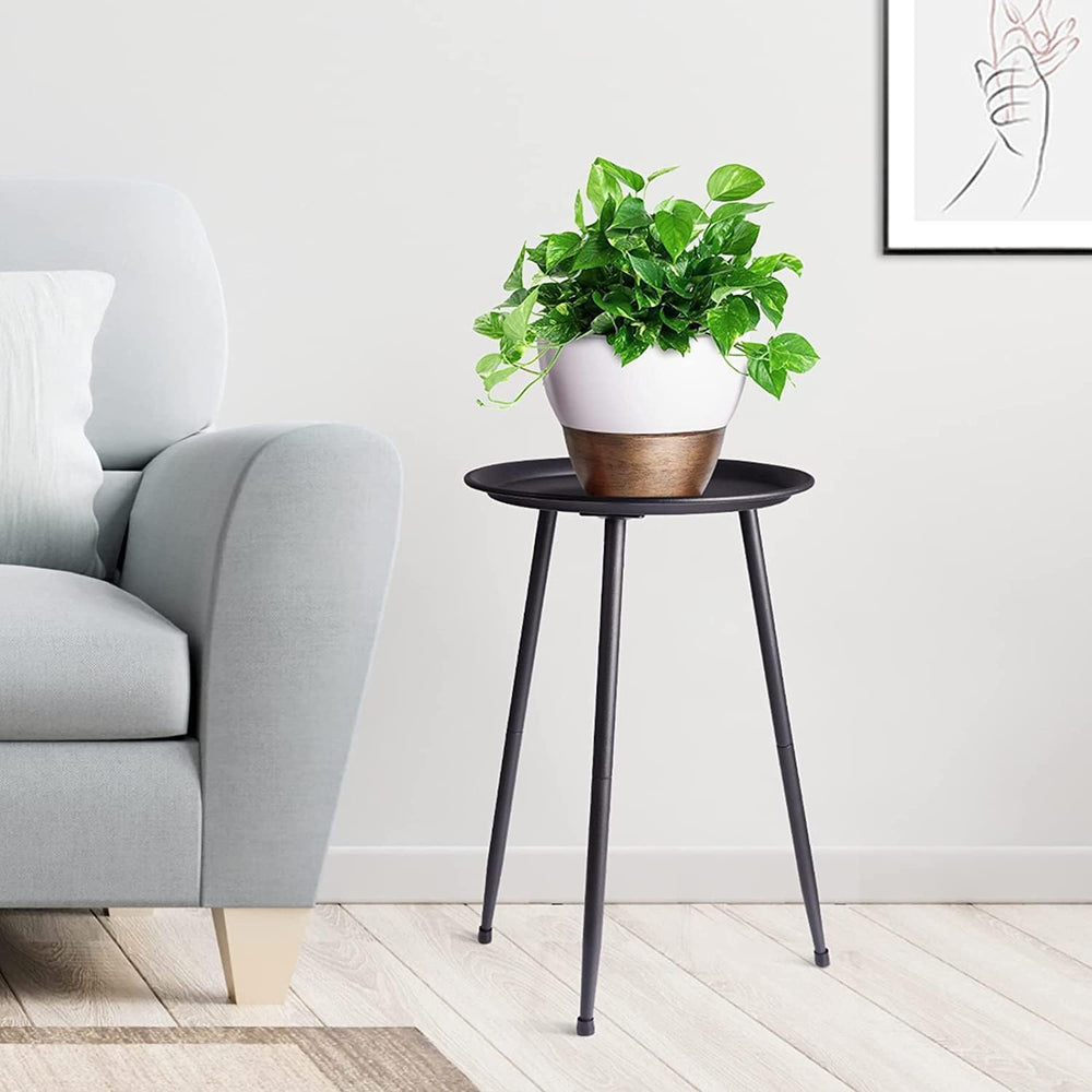 Black Small Round Table for the Living Room，Lndoor Plant Suppor，All Matte Bla...