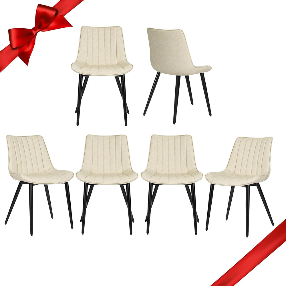 ECOTOUGE Beige 6-Piece Mid-Century Modern Faux Leather Dining Chairs | Comfy ...