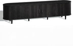 70" Mid Century Modern TV Stand, Wood TV Consoles with Sliding Doors and Power Outlet, Fluted Entertainment Center with Adjustable Shelves, Media Console for Living Room, Black
