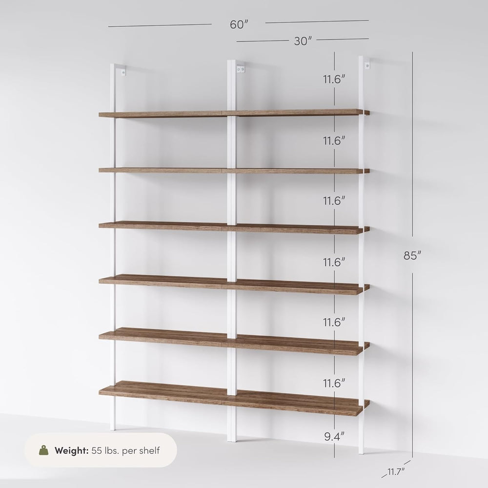 Nathan James Theo 6-Shelf Tall Bookcase, Wall Mount Bookshelf with Natural Wo...