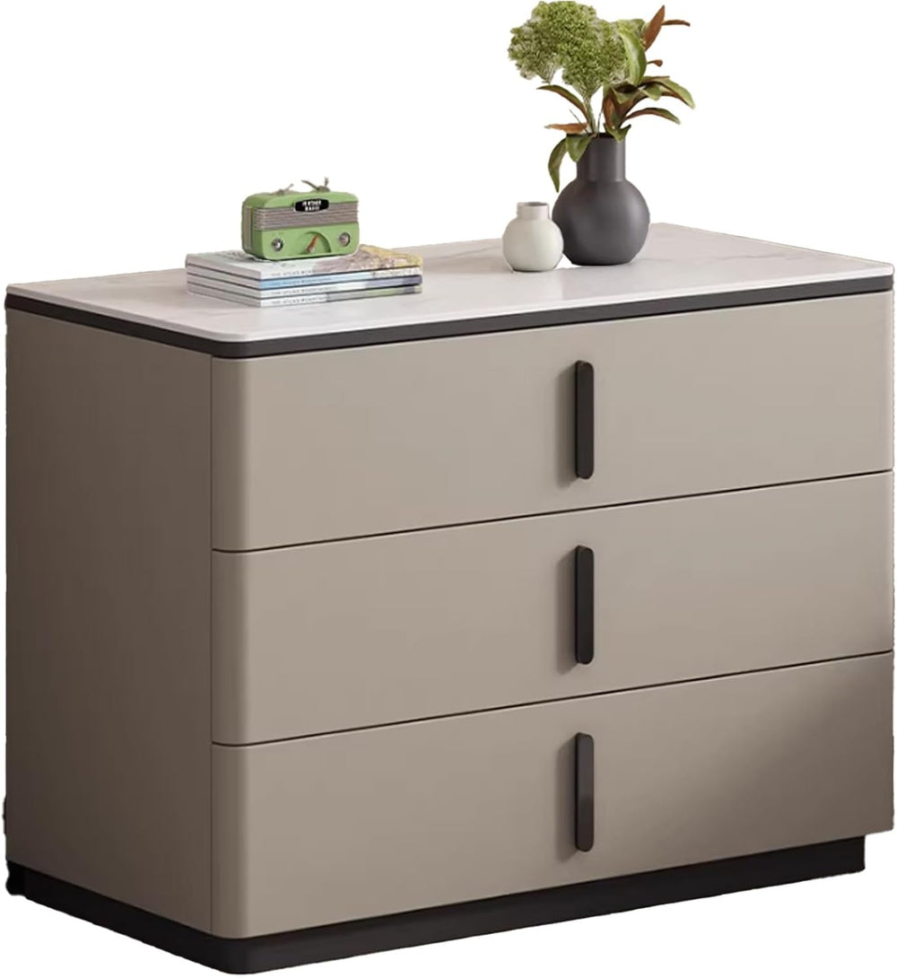 3 Drawer Nightstand, Rock Board Bed end Side Table Cabinet, Bedside Desk Leat...