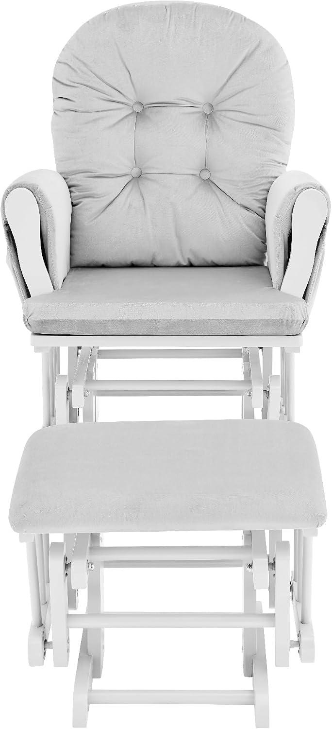 Penau Rocking Chair Glider with Ottoman, Gray Fabric | Nursery Seating, Soft Quiet Gliding, Button Tufted Back Cushion, Side Storage Pocket, Traditional Style