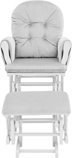 Penau Rocking Chair Glider with Ottoman, Gray Fabric | Nursery Seating, Soft Quiet Gliding, Button Tufted Back Cushion, Side Storage Pocket, Traditional Style