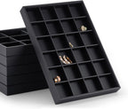 Stackable Jewelry Organizer Tray Premium PU Leather 24 Grid Jewelry Display Tray Trinket Earring Ring Organizer