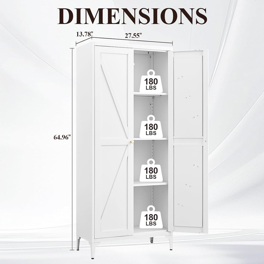 65'' Metal Kitchen Pantry Cabinet with Adjustable Shelves and Magneti...
