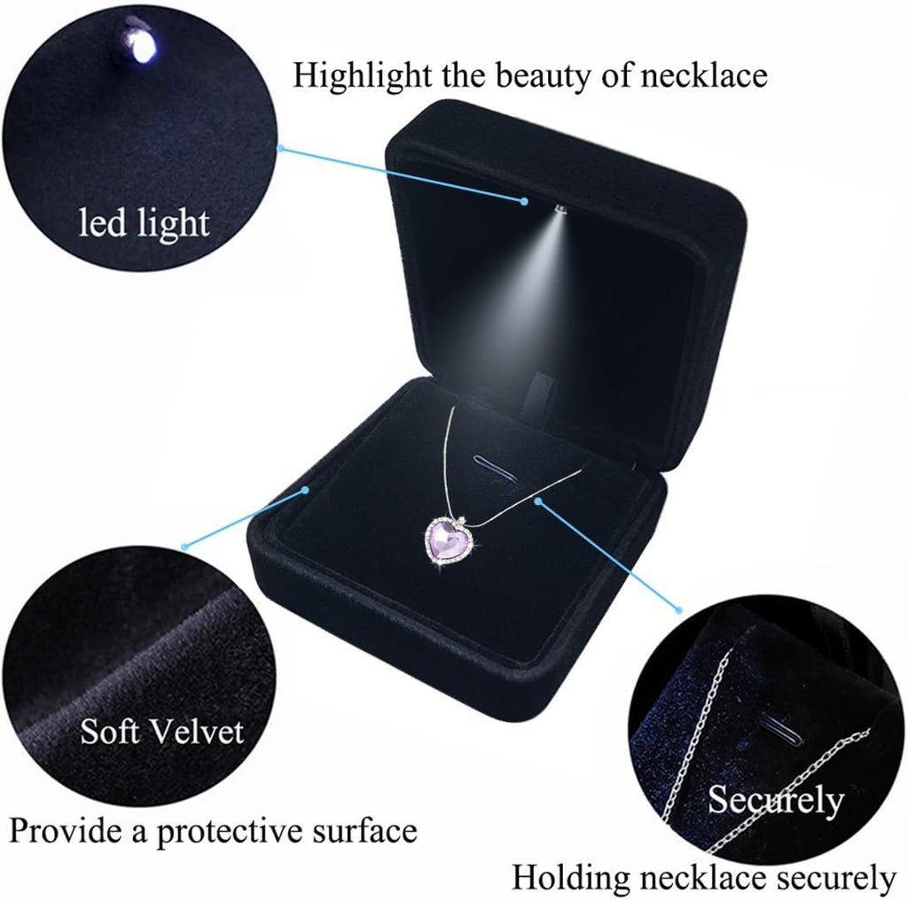 GBYAN Pendant Necklace Box with LED Light, Necklace Gift Box Velvet Jewelry Display Case for Proposal Engagement Wedding and Birthday,Black