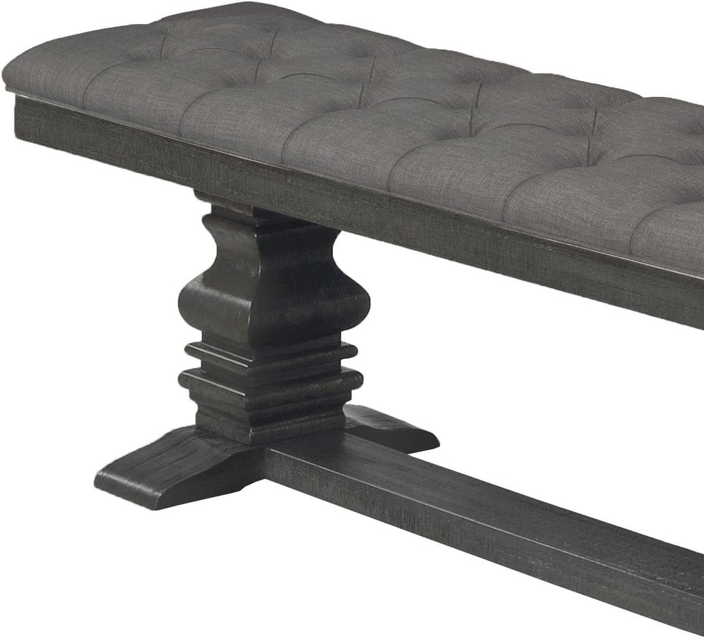 MAKLAINE Dining Bench, Dark Gray Linen Fabric Upholstery, Tufted Seats, 70 in...