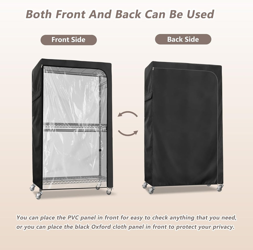 Rileytee Garment Rack Cover,600D Heavy Duty Waterproof Clothing Rack Cover,Clothes Rack Cover with Zipper for Metal Garment Rack（Clear Front,46"W x 18"D x 80"H,Cover Only)