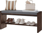 BON AUGURE Entryway Bench with Shoe Storage, 2-Tier Shoe Rack Bench with Cushion, Wood Benches for Bedroom, Living Room, Mudroom, Hall (Rustic Oak, 40 in Wide)