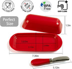Butter Dish with Lid and Knife, Durable Countertop & Fridge Butter Keeper, BPA-Free Melamine Butter Container, Dishwasher Safe, Fits East/West Coast Butter Sticks (Red)