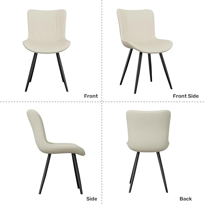 Dining Chair Set of 2 PU Leather Dining Room Chairs Upholstered Comfy Dining Chairs Modern Kitchen Armless Side Chair with Sturdy Metal Legs,Beige