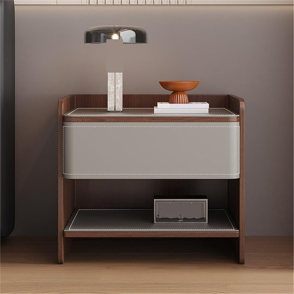 Modern Nightstands with Drawer and Open Storage Shelf Wooden Bedside Table En...