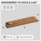 Homeforia 42 inch Golden Oak Floating Shelf, High End Solid Real Wood 42inch Small Floating Shelves for Wall Mounted, Oak Wooden 42in Floating Shelves, Heavy Duty Bracket, 42 X 6.5 X 1.75 in, Set of 3