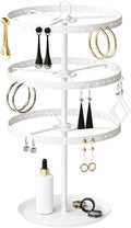 3 Tiers Metal Rotating Earring Holder Organizer Stand Adjustable Display Tree, 126 Holes Large Carousel Rack for Stud Hoop Pierced Dangling Women Girls, Perfect View for All Earrings (White)