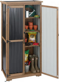 Outdoor Storage Cabinet with Shelves, Wood & Metal Storage Shed with Weatherproof Roof, 3 Removable Shelves, Double Lockable Doors, Adjustable Feet, Outside Storage Cabinet for Garage, Patio, Backyard