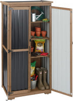 Outdoor Storage Cabinet with Shelves, Wood & Metal Storage Shed with Weatherproof Roof, 3 Removable Shelves, Double Lockable Doors, Adjustable Feet, Outside Storage Cabinet for Garage, Patio, Backyard
