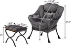 HollyHOME Fabric Lazy Chair with Foldable Ottoman, Accent Comfy Lounge Arm Chair and Folding Footrest Stool Set, Leisure Sofa Reading Chair and Footstool for Living Room, Bedroom, Dorm, Smoky Grey