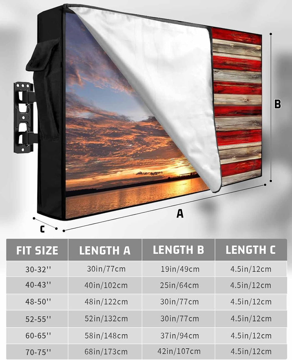 American Flag Outdoor TV Cover - Weatherproof, Vintage Wood Enclosure with Zi...
