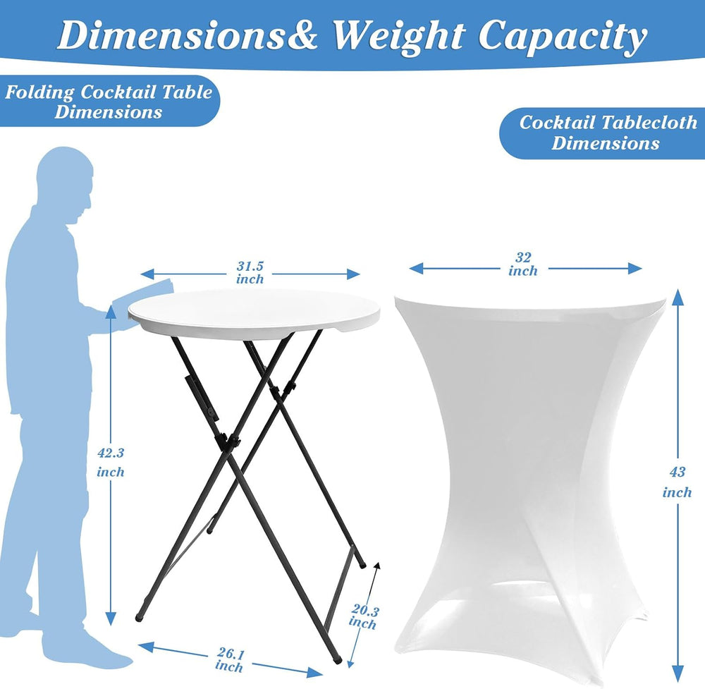 2 Pack 32in Round Bar Height Cocktail Table with 2 White Covers
