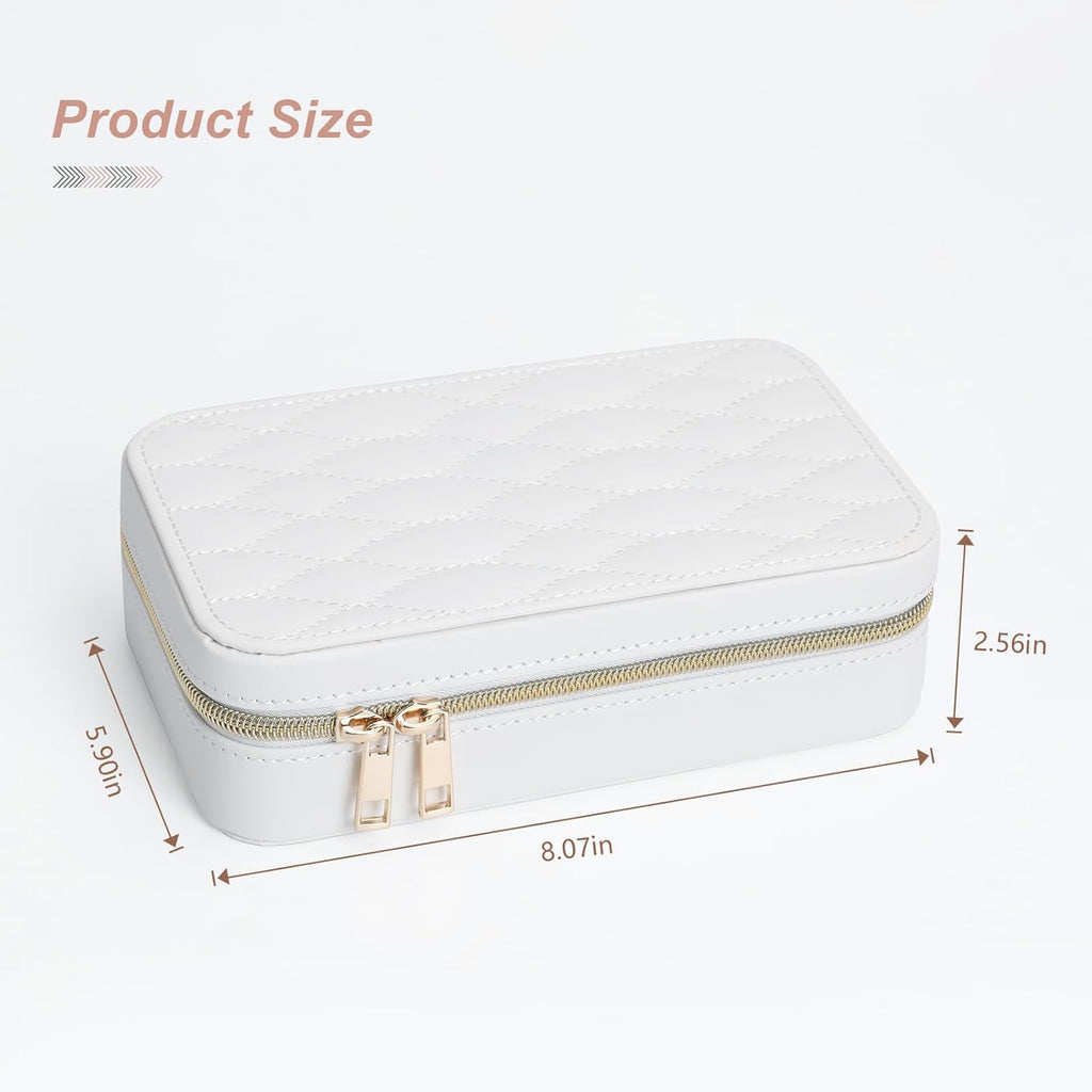 Elegant Travel Jewelry Case for Women - Multi-Function Jewelry Organizer with Necklace Hooks, Ring Slot, and Velvet Lining, Perfect for Trips White