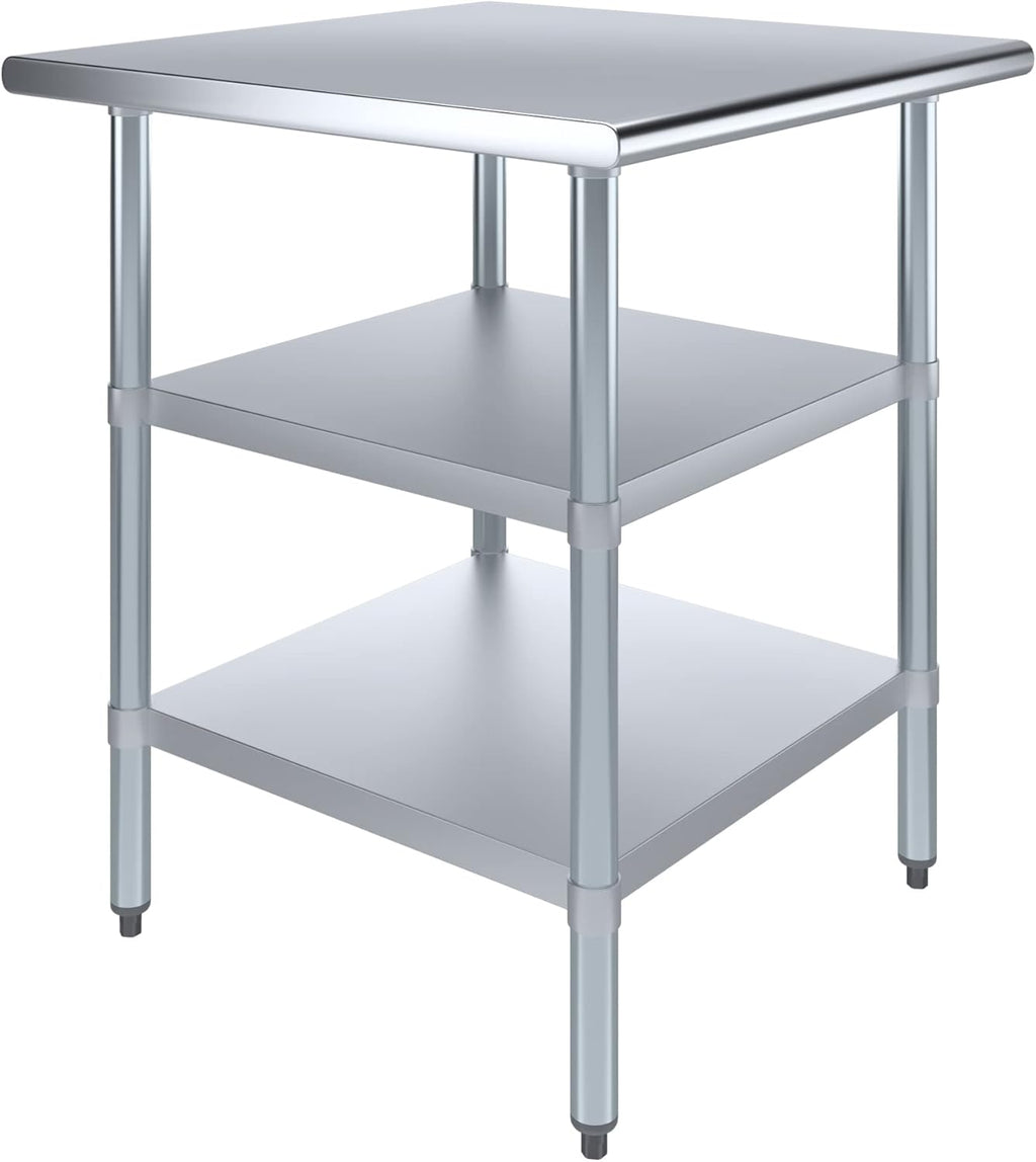 AmGood Stainless Steel Work Table with 2 Shelves | NSF | Metal Utility Table (30" Long x 30" Deep)
