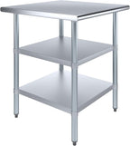 AmGood Stainless Steel Work Table with 2 Shelves | NSF | Metal Utility Table (30" Long x 30" Deep)